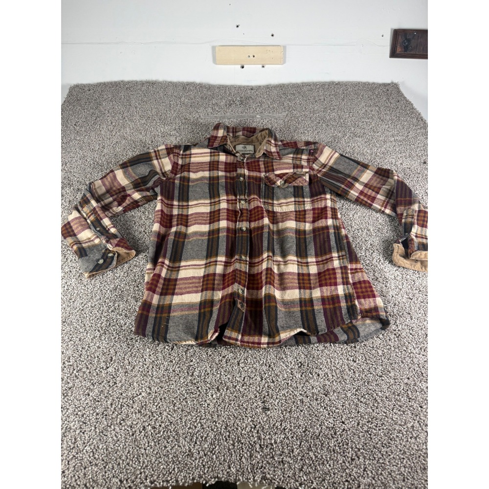Legendary Whitetails Mens Flannel Shirt Medium Plaid Cotton Corduroy Burgundy